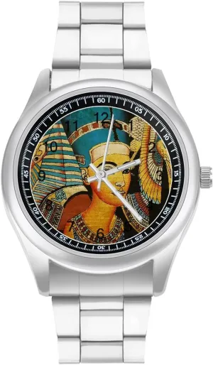 seabird Metal Band Watch Fashion Three-Hand Watch Gift for Boyfriend Father Retro Ancient Egyptian Art Wrist Watches for Men 