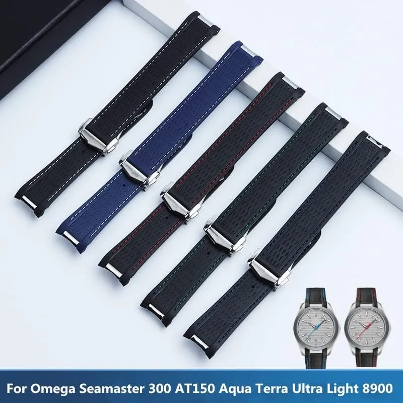 Seamaster 300 AQUA TERRA AT150 Ultra Light 8900 Buckle grama upriver 20mm Watchband Curved End Silicone Rubber Watch band For Omega Strap 