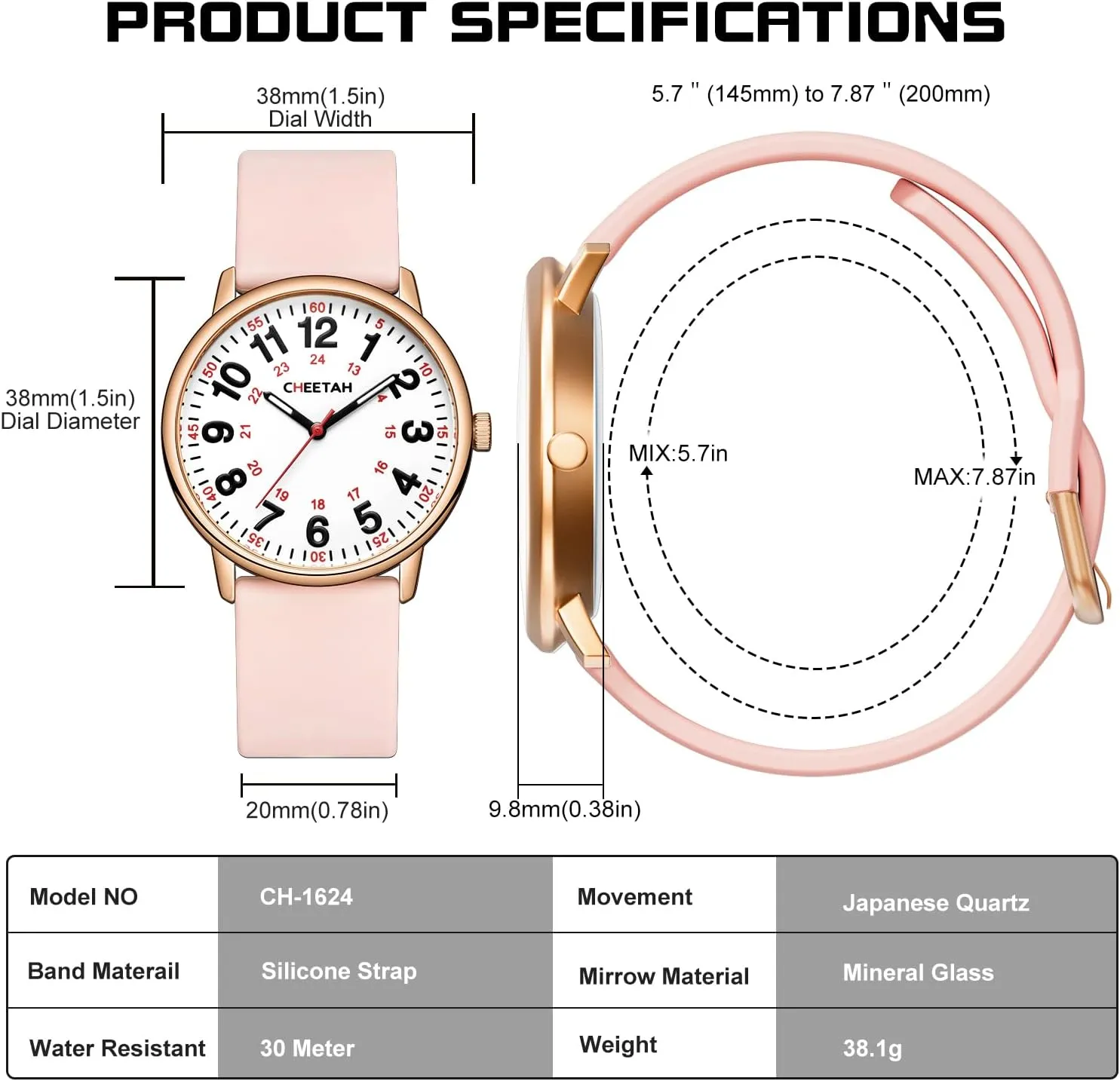 Second Hand 24 Hour, Waterproof unread February tuck pocketbook block Silicone Band Nurse Watches for Men Women Medical Professionals, Students with Luminous Easy Read Dial, 