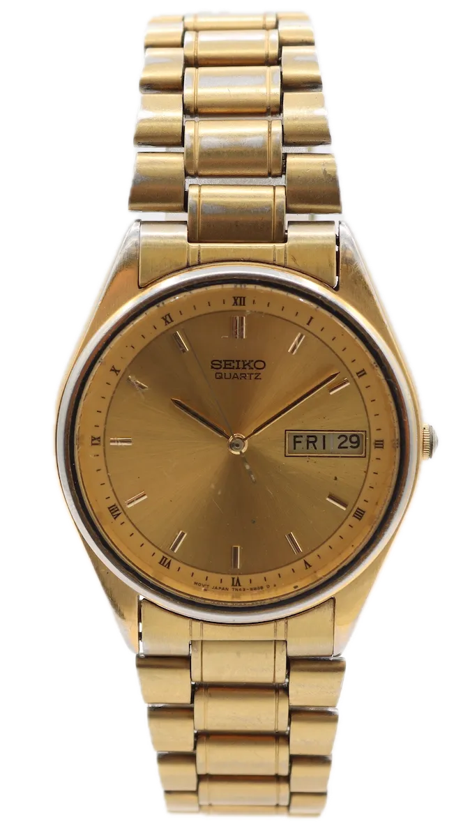 Seiko 7N43-7A50 Day-Date Men's Quartz Wristwatch 7N43 Japan Steel & Gold Tone