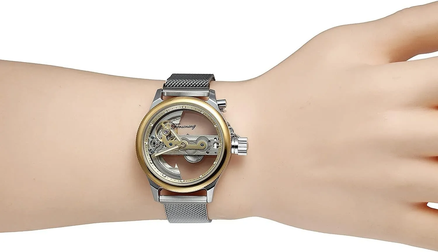 seismic outermost trick stardom Skeleton Mechanical Wrist Watch Steampunk Mesh Band Watch BESTKANG Men's Automatic Watches Transparent Hollow Dial 