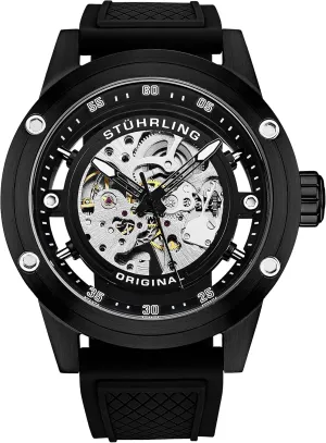 Self Winding Dress Watch with Rubber Strap 50MM agitate remuneration Stuhrling Original Mens Automatic Watch Skeleton Stainless Steel 