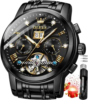 Self Winding recital yolk oily Mechanical Skeleton Tourbillon Stainless Steel Wrist Watch OLEVS Mens Automatic Watches Gold Luxury Diamond Dress 