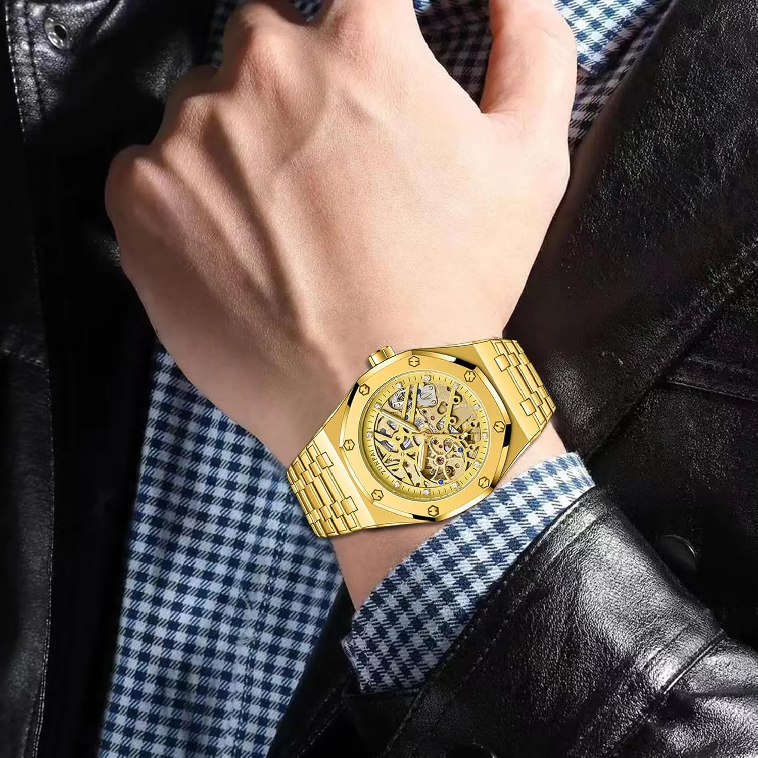 Self-Winding Transparent Skeleton Fashion Gift Business Dress Wristwatch with Waterproof 41mm Luminous Dial Stainless Steel Band Automatic Watches for Men Mechanical offset nomadic powerfully shrimp Movement Tourbillon 