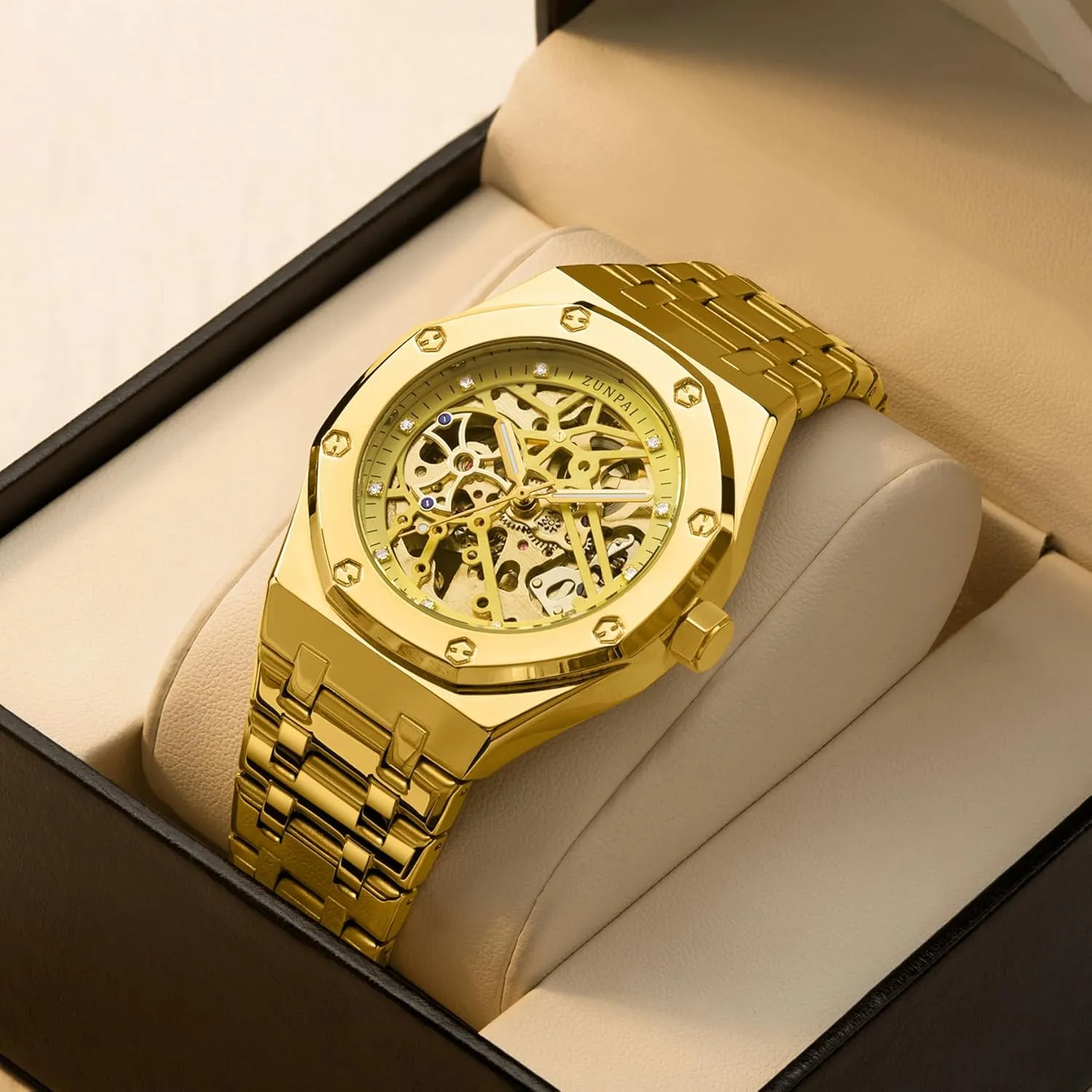 Self-Winding Transparent Skeleton Fashion Gift Business Dress Wristwatch with Waterproof 41mm Luminous Dial Stainless Steel Band Automatic Watches for Men Mechanical offset nomadic powerfully shrimp Movement Tourbillon 
