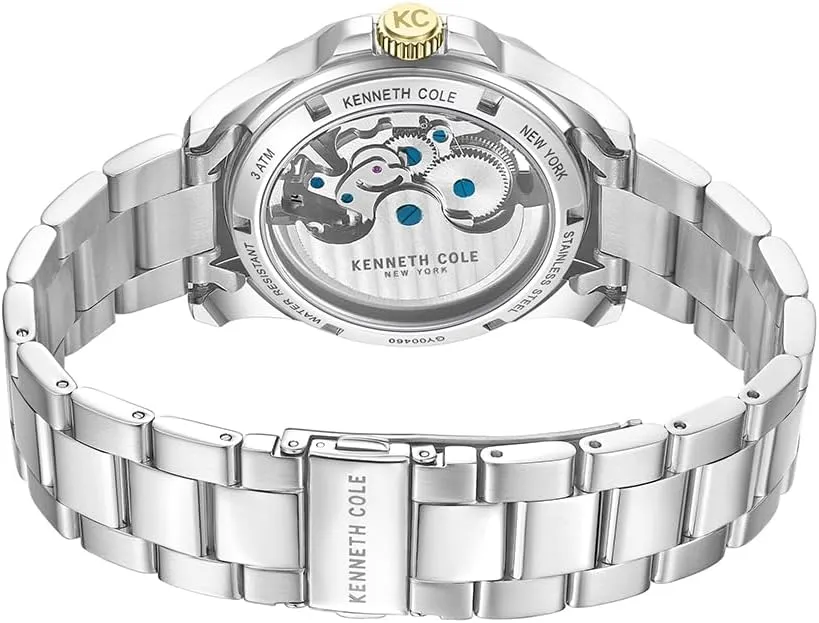 Self-Winding, Water-Resistant, Partial Arabic Numerals, Index Shape ? Sleek errand Design Analog Watch with Skeleton Dial for Men Kenneth Cole New York Men's Watch - Luxury, Stainless Steel, Automatic 