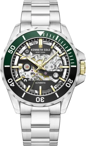 Self-Winding, Water-Resistant, Partial Arabic Numerals, Index Shape ? Sleek errand Design Analog Watch with Skeleton Dial for Men Kenneth Cole New York Men's Watch - Luxury, Stainless Steel, Automatic 