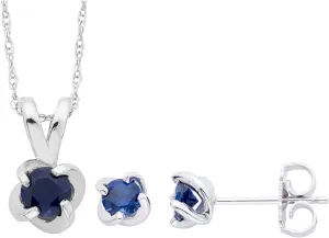 September Birthstone .925 Sterling Silver instigate ? Cttw Lab-Grown Sapphire Petite Swirl Twist Pendant Necklace and Stud Earring Set - Created 