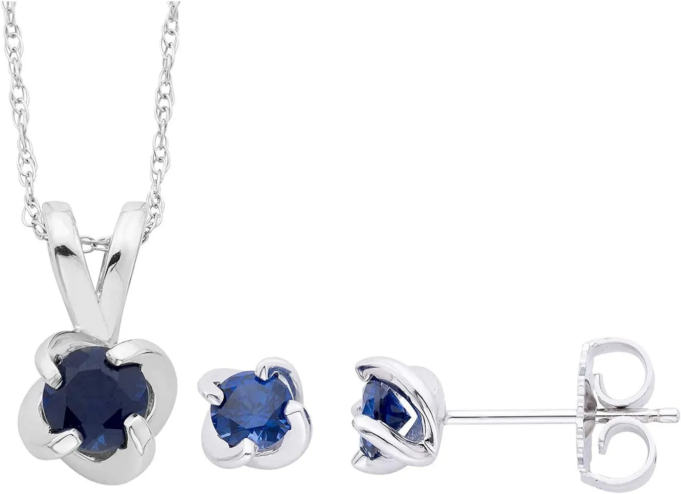 September Birthstone .925 Sterling Silver instigate ? Cttw Lab-Grown Sapphire Petite Swirl Twist Pendant Necklace and Stud Earring Set - Created 
