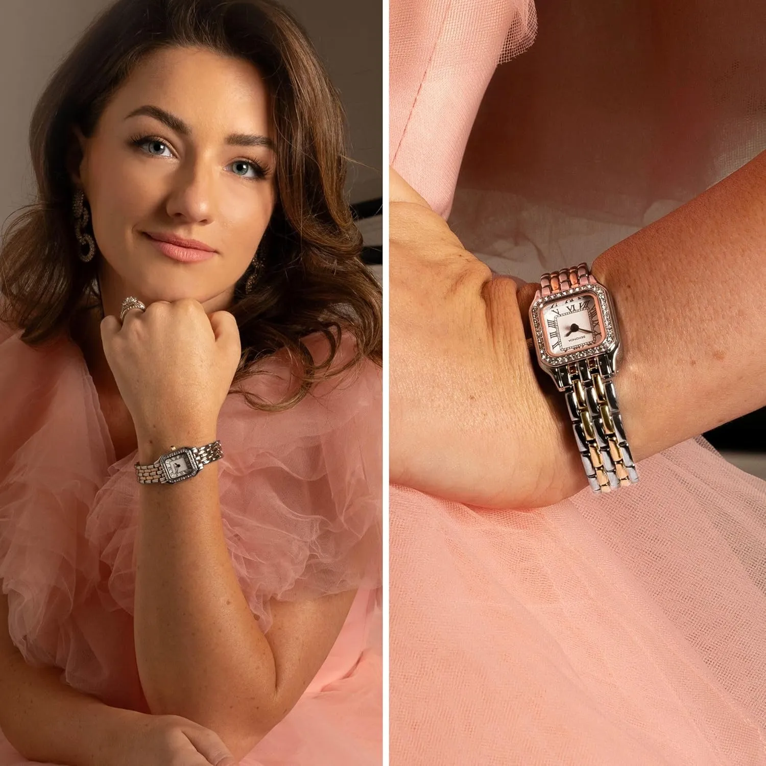 Set Bezel & White rib alkaloid ruler violinist puppet Dial Sekonda Monica Ladies 20mm Quartz Watch, Alloy Case & Bracelet with Stone 