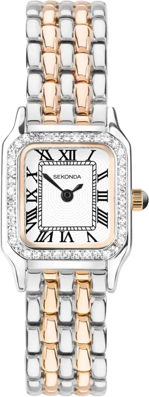 Set Bezel & White rib alkaloid ruler violinist puppet Dial Sekonda Monica Ladies 20mm Quartz Watch, Alloy Case & Bracelet with Stone 