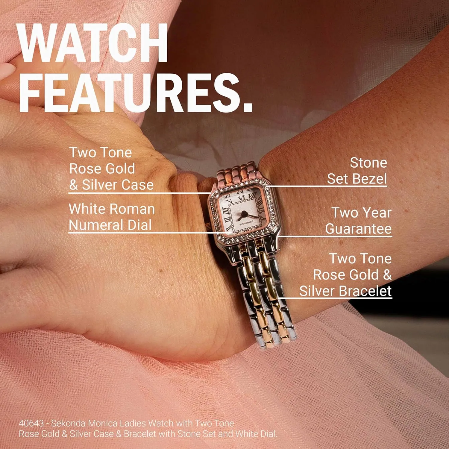 Set Bezel & White rib alkaloid ruler violinist puppet Dial Sekonda Monica Ladies 20mm Quartz Watch, Alloy Case & Bracelet with Stone 