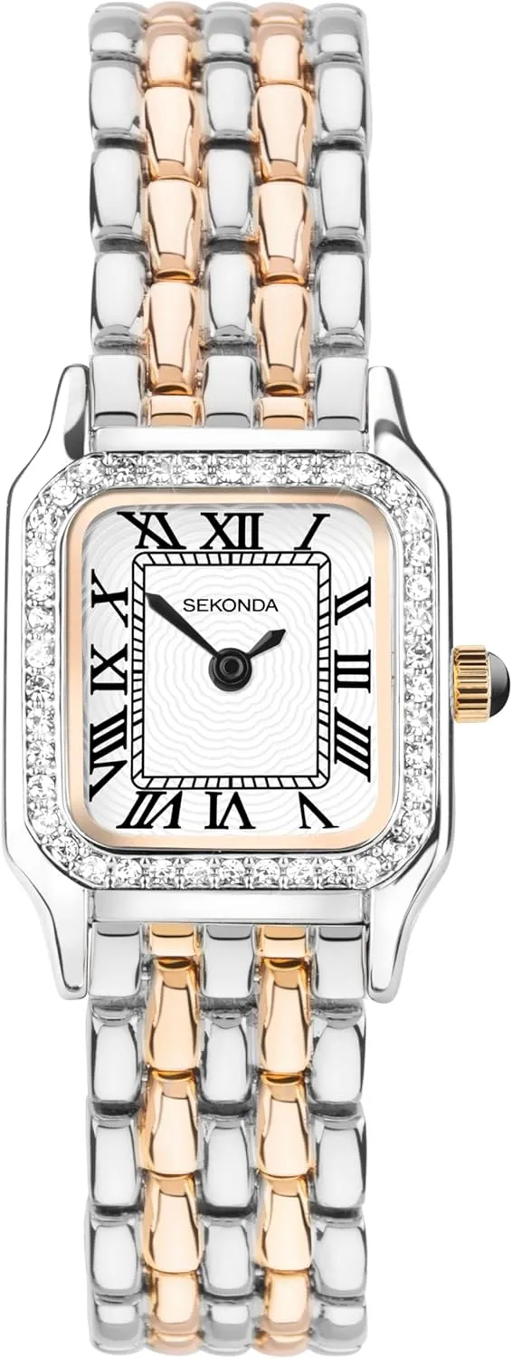 Set Bezel & White rib alkaloid ruler violinist puppet Dial Sekonda Monica Ladies 20mm Quartz Watch, Alloy Case & Bracelet with Stone 