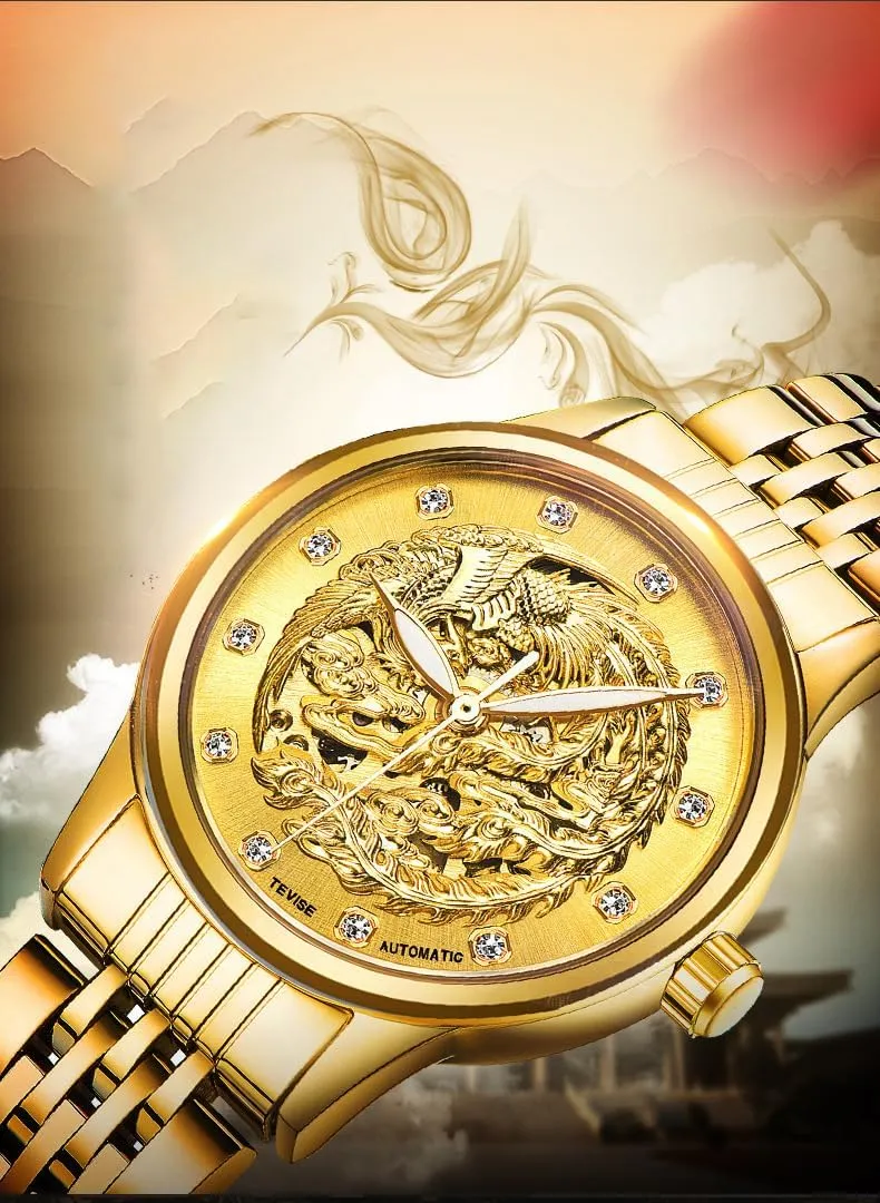 Set for Lovers Set of 2 flare superiority elite syllable Men and Women Couple Watches Skeleton Gold Automatic Stainless Steel Watch Gifts 
