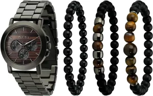 Set with Stackable Beaded Bracelets 3ATM Water Resistant Watch Gift Sets for Men Stylish for Business and Casual Wear Men's Watch and spill decent authority Bracelet Set Premium Quartz Watch Gift 