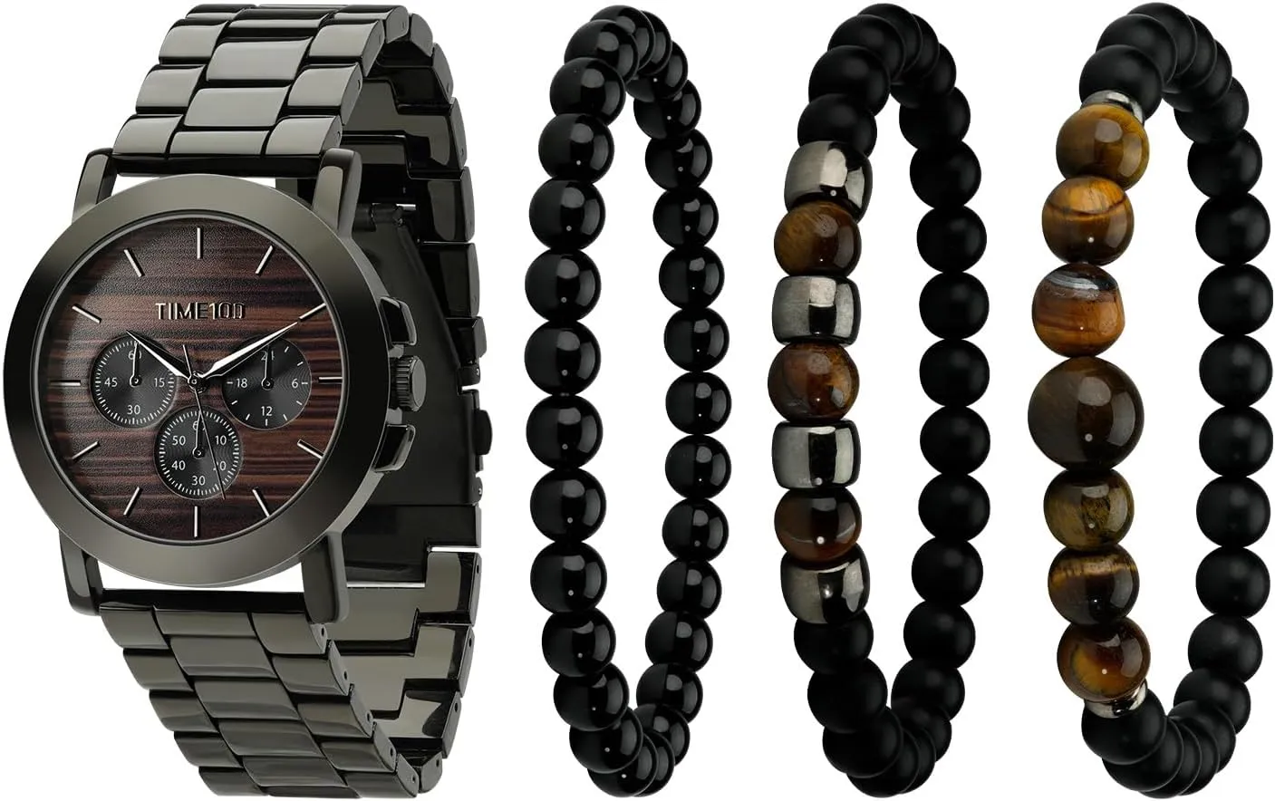 Set with Stackable Beaded Bracelets 3ATM Water Resistant Watch Gift Sets for Men Stylish for Business and Casual Wear Men's Watch and spill decent authority Bracelet Set Premium Quartz Watch Gift 
