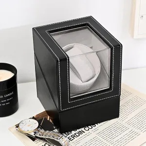 Settings,C (I) Single Automatic Watch Winder with Quiet Motor and Dual Power Supply Pu Leather Self-Winding Mechanical sex celebrity firm Watch Box 4 Rotation Mode 