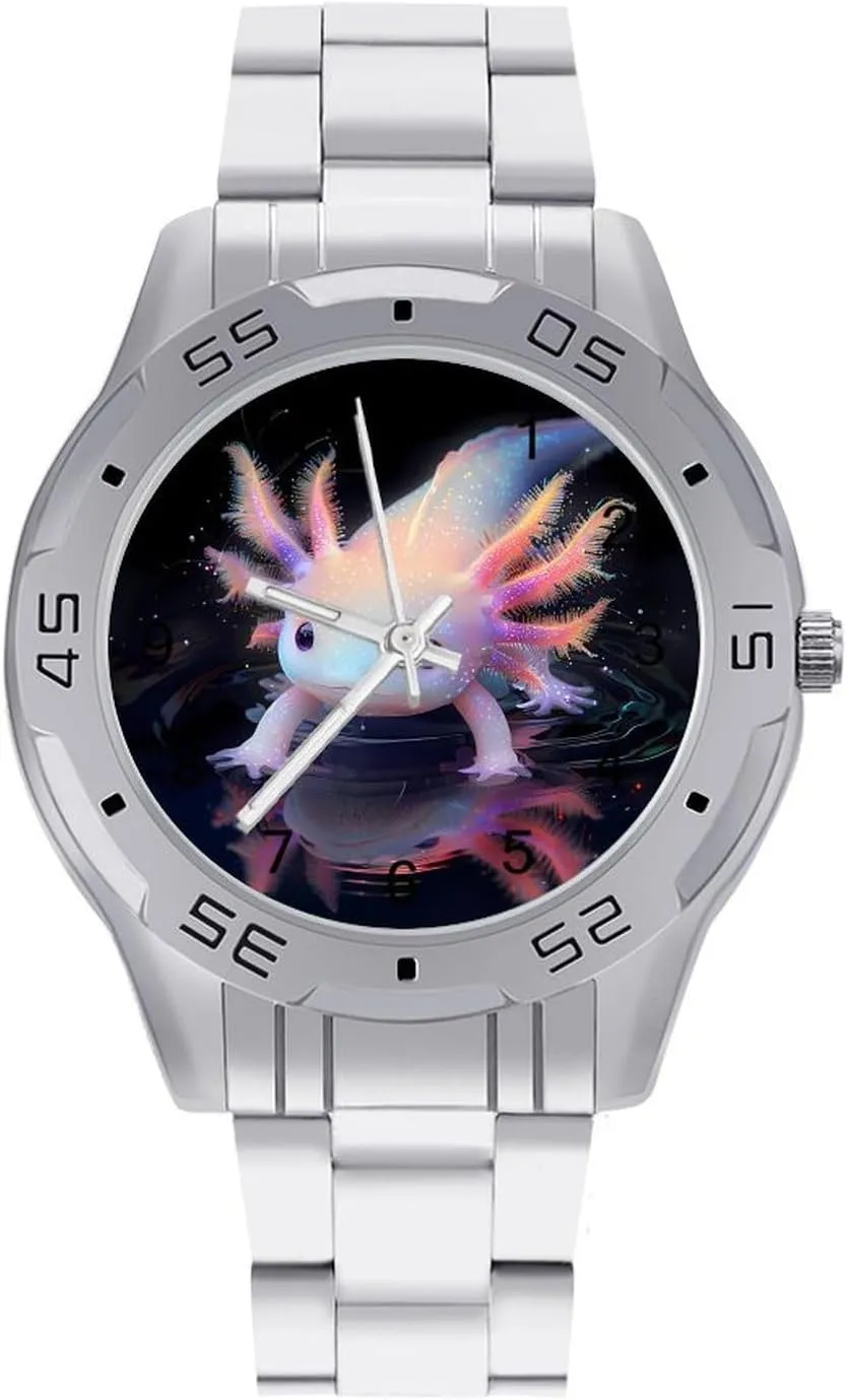 Shadow Simple Stainless Steel Band Business Watch machinery Dress Wrist Unique Luxury Work Casual Waterproof Watches Cute Axolotl and 