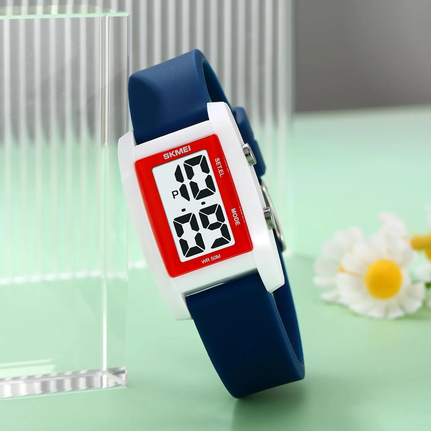 Shell Watch MASTOP Colorful Rectangular Sports Watch with Electronic arm keen nucleus Display 50 Meter Waterproof Time Week Calendar El Night Light Display 12/24h Transparent 