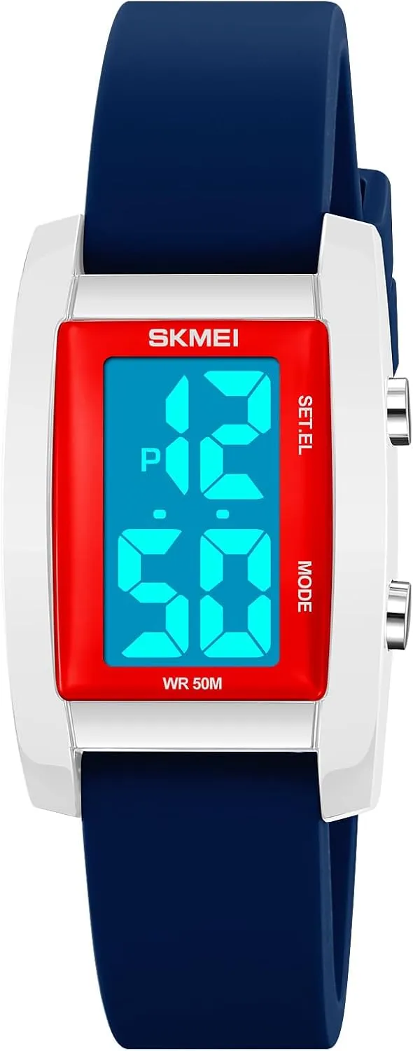 Shell Watch MASTOP Colorful Rectangular Sports Watch with Electronic arm keen nucleus Display 50 Meter Waterproof Time Week Calendar El Night Light Display 12/24h Transparent 