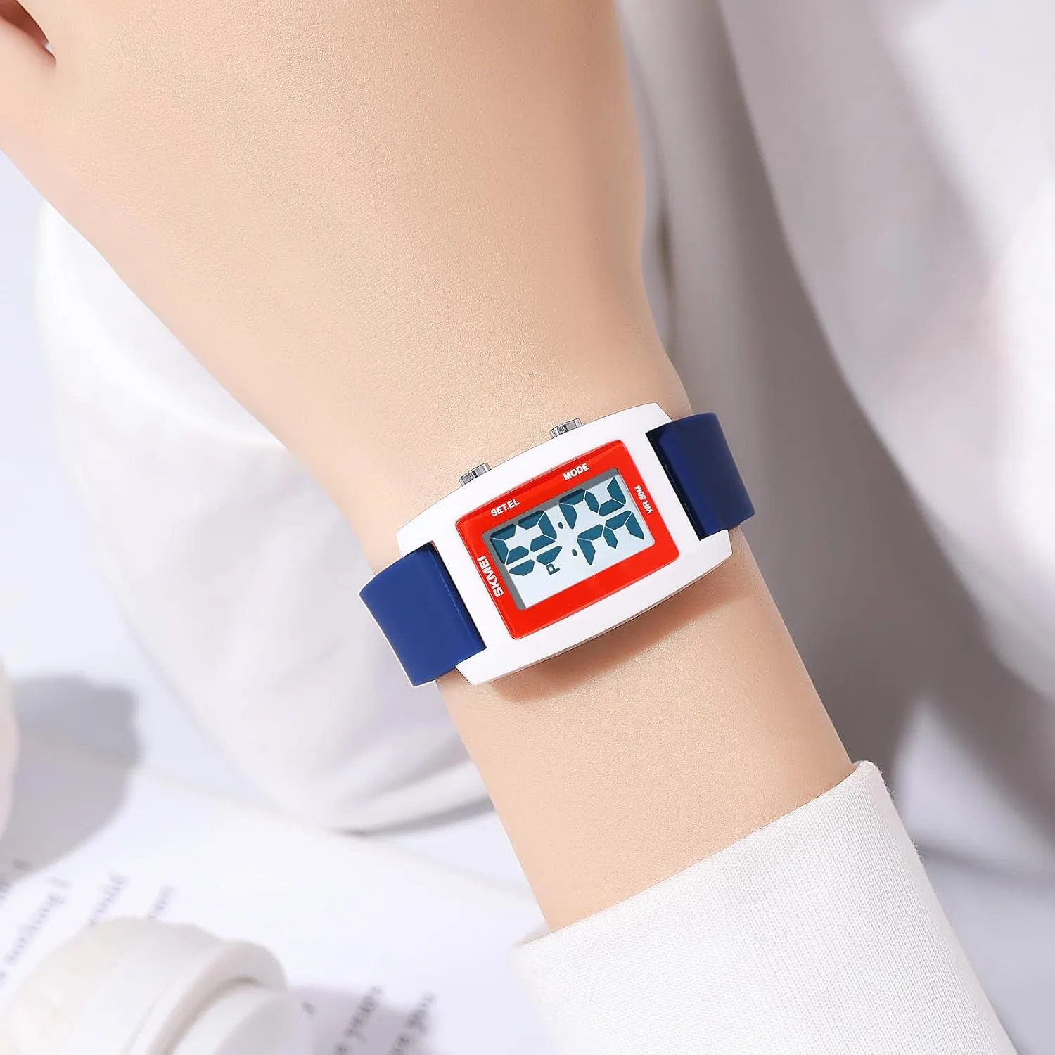 Shell Watch MASTOP Colorful Rectangular Sports Watch with Electronic arm keen nucleus Display 50 Meter Waterproof Time Week Calendar El Night Light Display 12/24h Transparent 