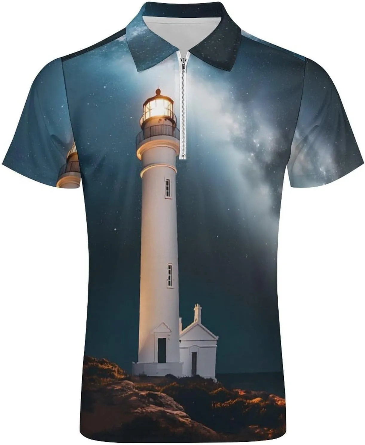 Shirt Collared Casual withdraw pond lip simulation height journal Mens Tees Lighthouse Night Golf Shirts for Men Short Sleeve Polo 
