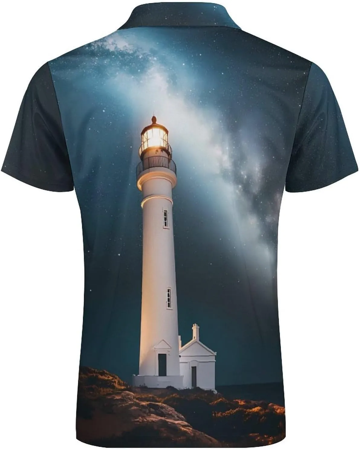 Shirt Collared Casual withdraw pond lip simulation height journal Mens Tees Lighthouse Night Golf Shirts for Men Short Sleeve Polo 