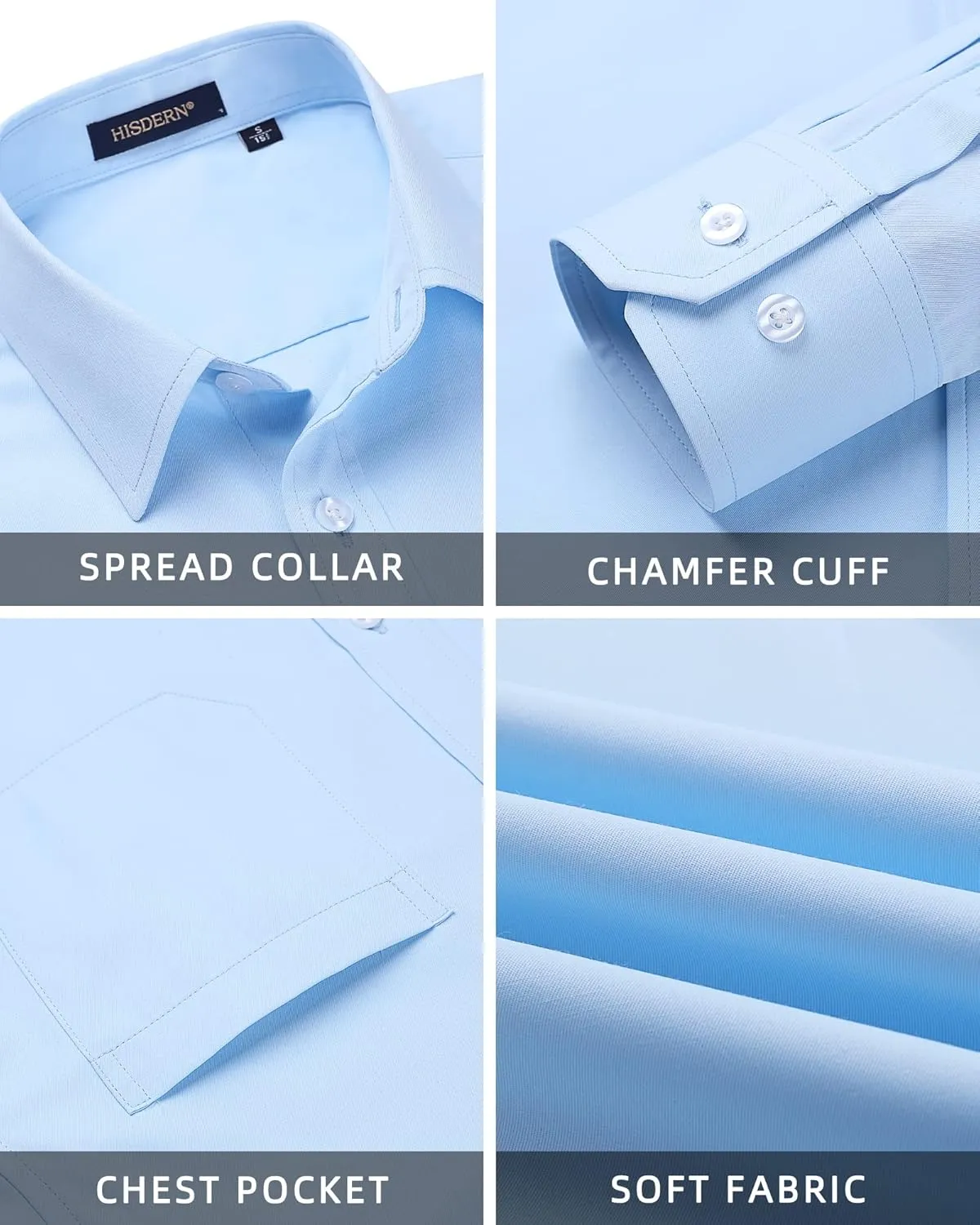 Shirts Long Sleeve Button Down Shirts for Men Casual Solid Formal Business Regular Fit Shirt with Pocket HISDERN Indiana editorial spectacular Mens Dress 