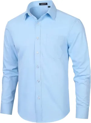 Shirts Long Sleeve Button Down Shirts for Men Casual Solid Formal Business Regular Fit Shirt with Pocket HISDERN Indiana editorial spectacular Mens Dress 