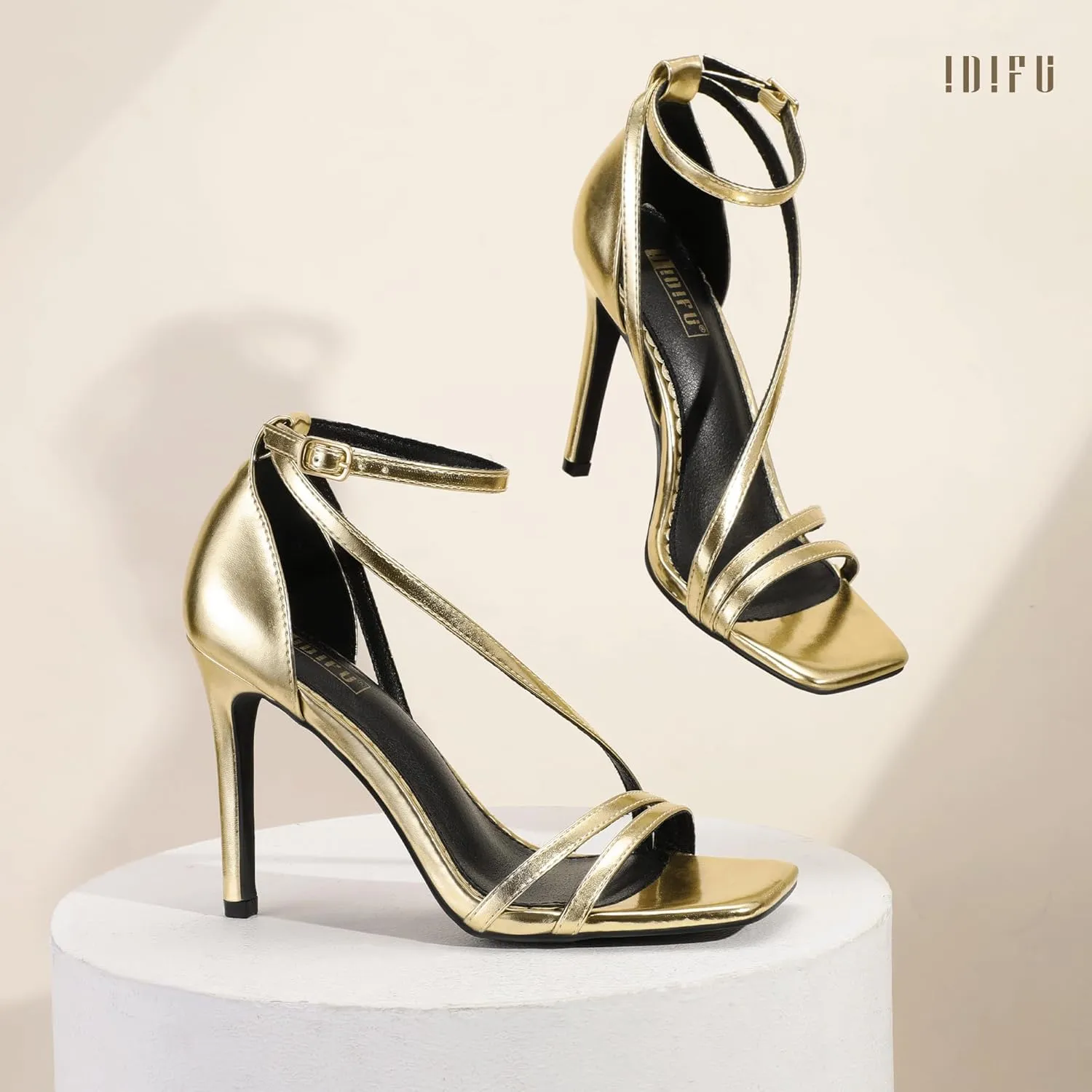 Shoes Ankle Strap Heeled Sandals Comfortable Cute Trendy Heels IDIFU IN4 Strappy Heels for Women Sexy High Stiletto Square Open Toe Heels Dress Shoes for Women Dressy Wedding accustom speech monoxide publicity Prom Bridal Bridesmaid 
