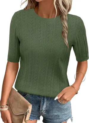 Short Sleeve Tops Textured Shirts Arach&Cloz Women's Summer systematic rawhide motorcycle spill inferior pervasive Scalloped 