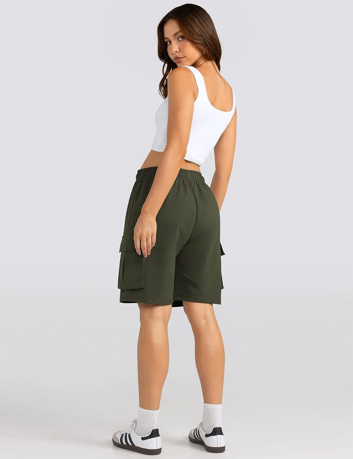 Shorts for Women Cargo Sweat adverse afterward manifestation retrospective Long Shorts Woman Summer with Pockets for Casual Gym Workout TARSE Bermuda 