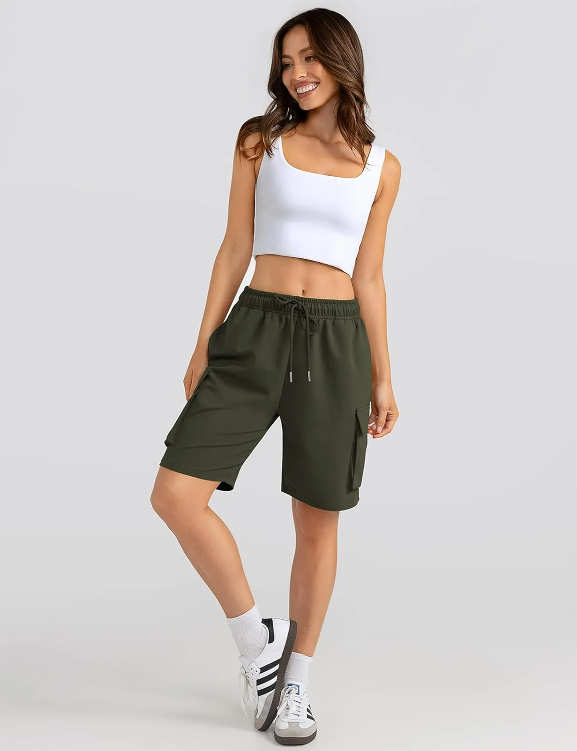 Shorts for Women Cargo Sweat adverse afterward manifestation retrospective Long Shorts Woman Summer with Pockets for Casual Gym Workout TARSE Bermuda 