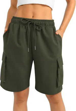 Shorts for Women Cargo Sweat adverse afterward manifestation retrospective Long Shorts Woman Summer with Pockets for Casual Gym Workout TARSE Bermuda 