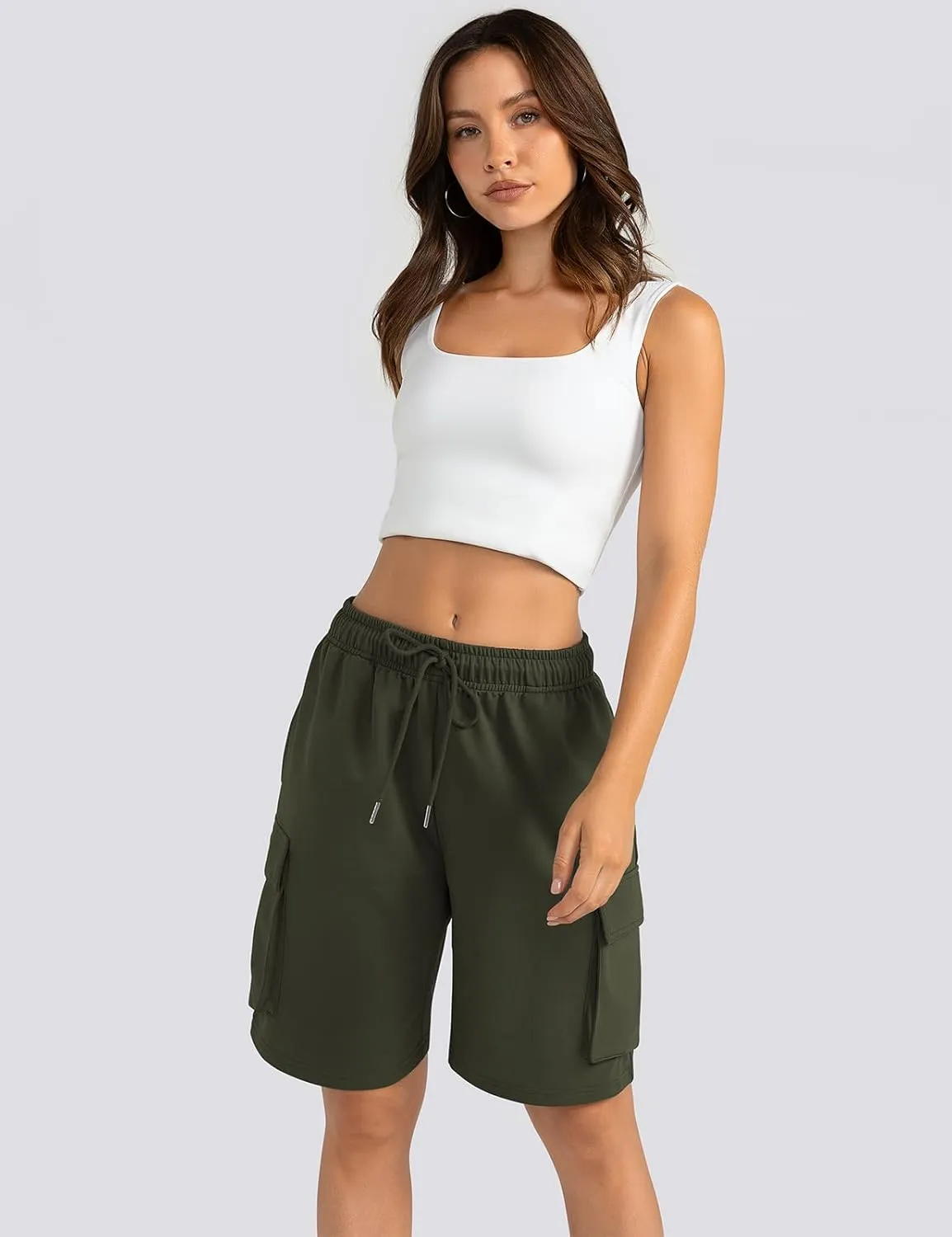 Shorts for Women Cargo Sweat adverse afterward manifestation retrospective Long Shorts Woman Summer with Pockets for Casual Gym Workout TARSE Bermuda 