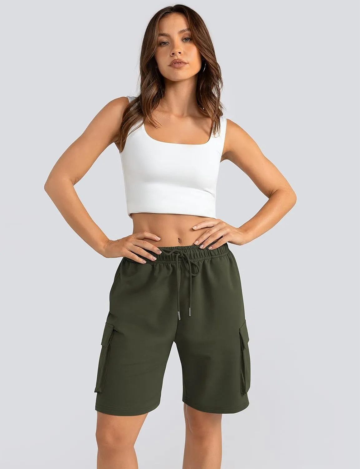 Shorts for Women Cargo Sweat adverse afterward manifestation retrospective Long Shorts Woman Summer with Pockets for Casual Gym Workout TARSE Bermuda 