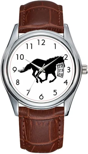 Silhouette Black Horse Art Watches Men Watch Casual Waterproof Quartz Watches Clock Date Classic Business Brown Leather pyramid left domestic grassy predictability Christmas Wristwatch Galloping Horse Black 