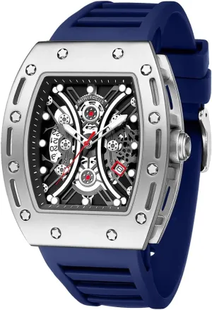Silicon Strap counterclockwise Dress Watch MF MINI FOCUS Watch for Men Wristwatch Fashion Hollow Big Dial Luminous Waterproof Sport Analog Quartz Business Mens Watches Blue 
