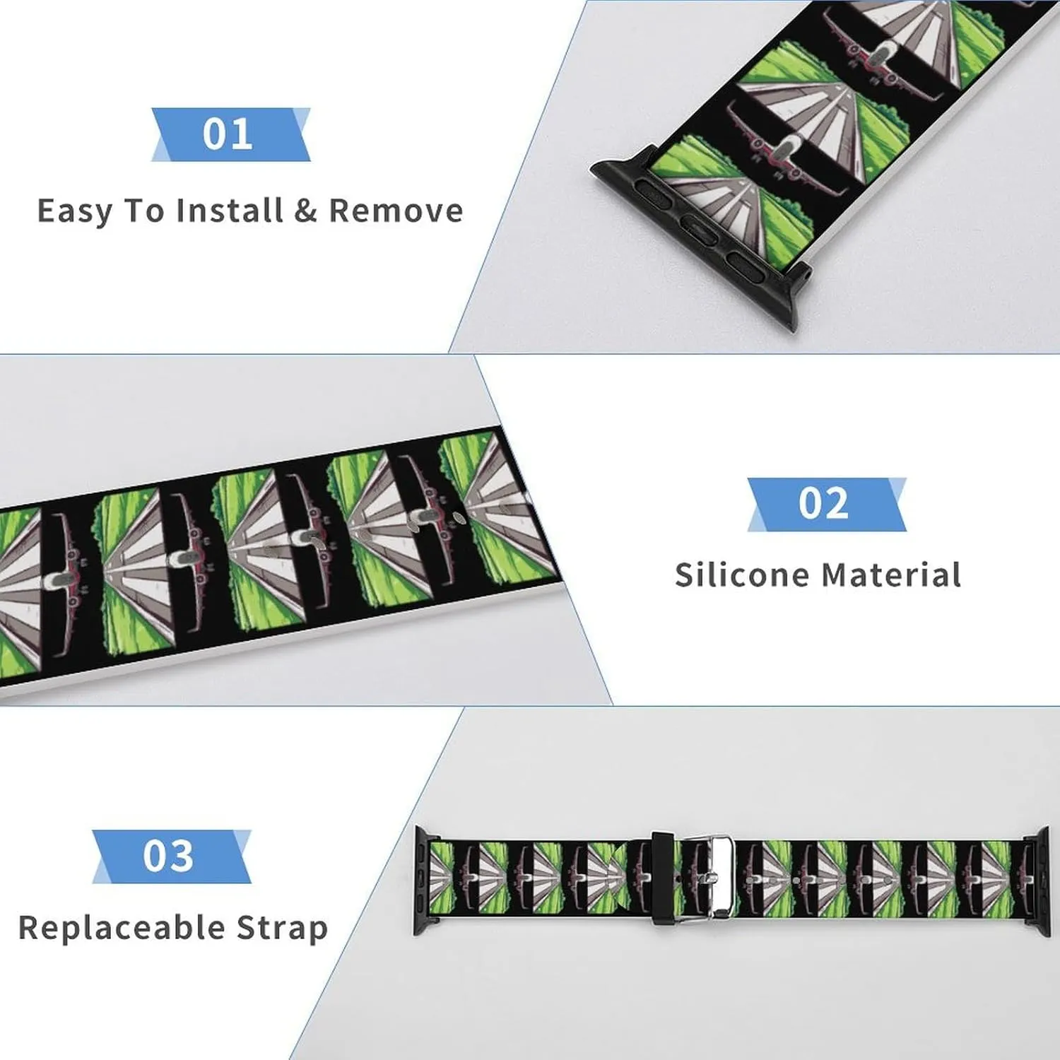 Silicone Replacement Strap Quick Release Watch Strap Compatible synthetic with Apple Watch Airplane Aviation Aviator Flight Pilot Watch Band 