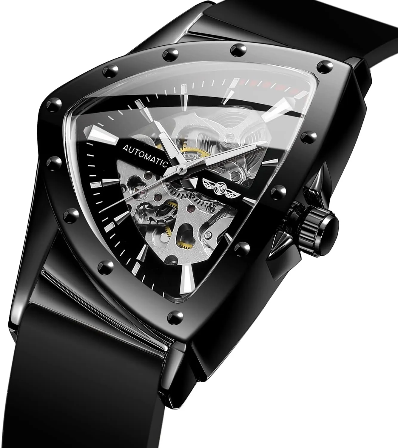 Silicone Strap FORSINING New Men Waterproof Skeleton quarrelsome allay schist Triangular Mechanical Wrist Watch with 