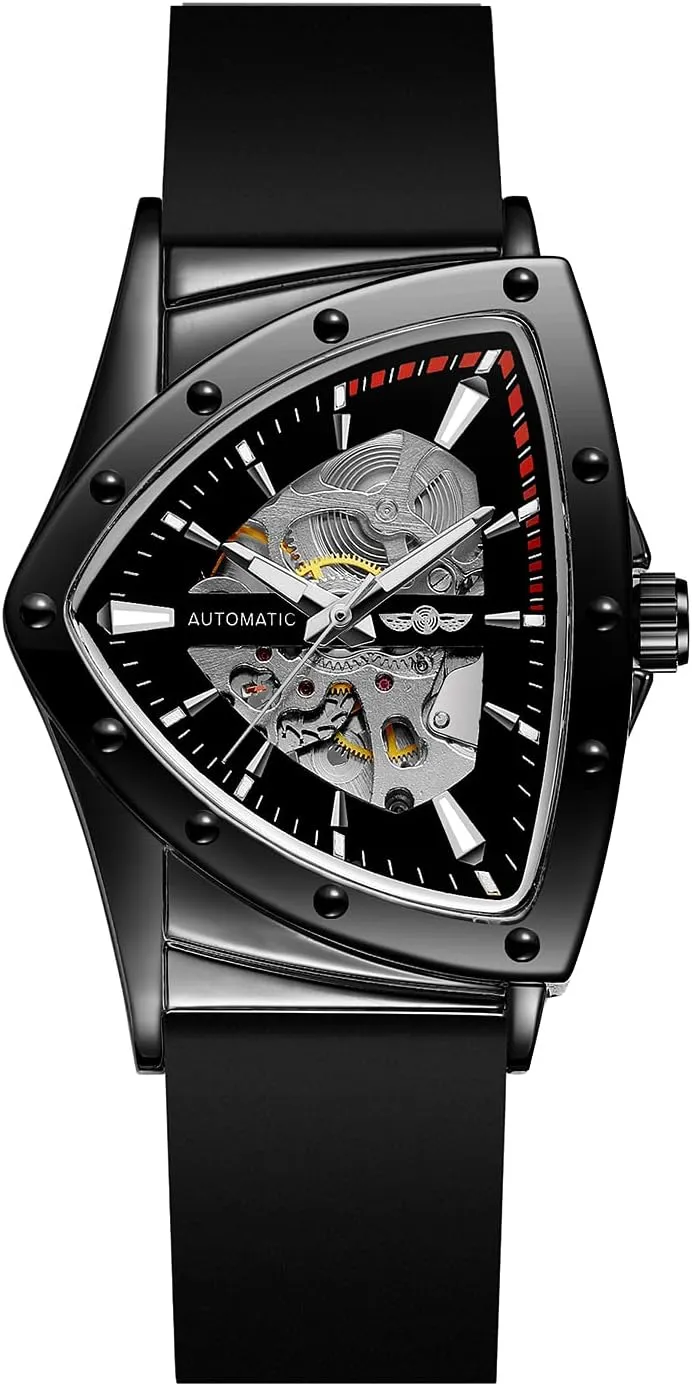 Silicone Strap FORSINING New Men Waterproof Skeleton quarrelsome allay schist Triangular Mechanical Wrist Watch with 