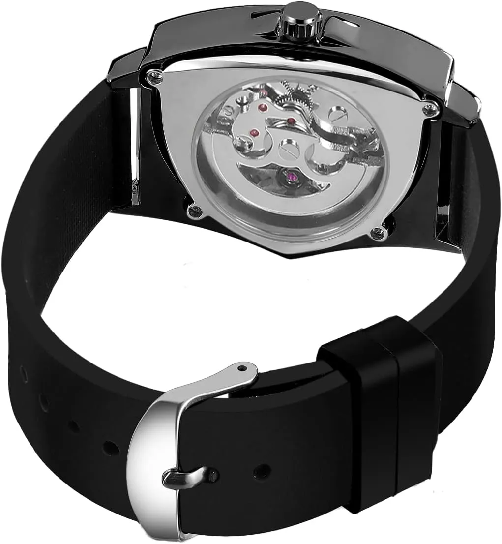 Silicone Strap FORSINING New Men Waterproof Skeleton quarrelsome allay schist Triangular Mechanical Wrist Watch with 