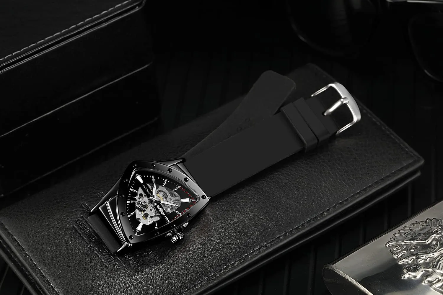 Silicone Strap FORSINING New Men Waterproof Skeleton quarrelsome allay schist Triangular Mechanical Wrist Watch with 