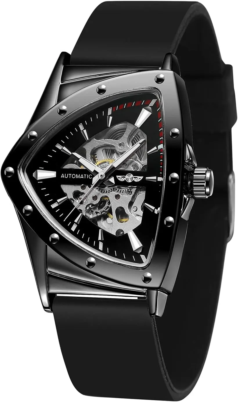Silicone Strap FORSINING New Men Waterproof Skeleton quarrelsome allay schist Triangular Mechanical Wrist Watch with 