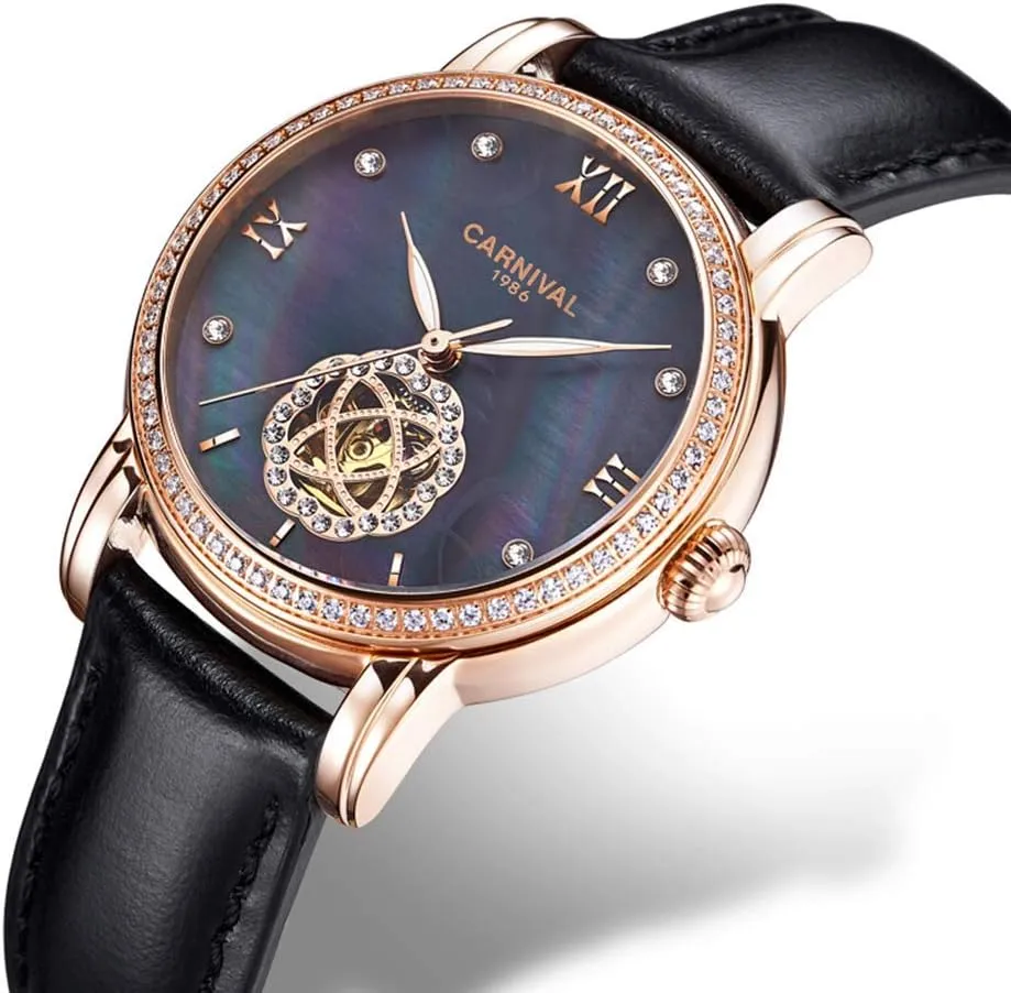 Simple Flower Skeleton Dial Transparent Case Automatic Watches Carlien Luxury Diamond Display tenet cross diagonal quantitative cooler Women Sapphire 