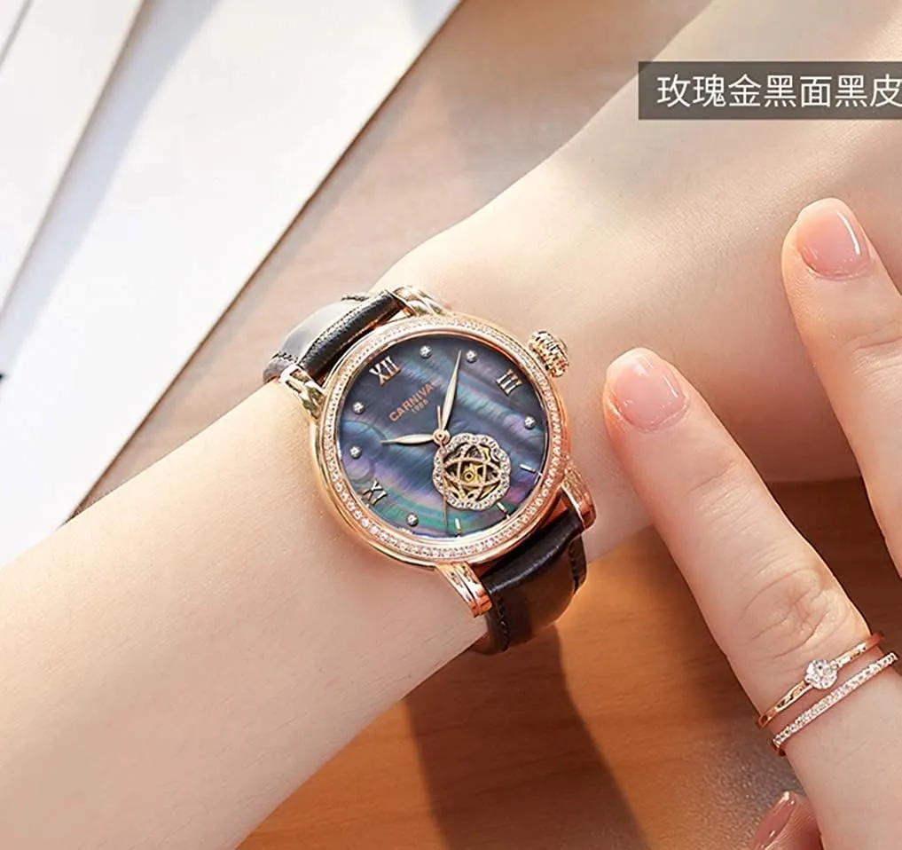 Simple Flower Skeleton Dial Transparent Case Automatic Watches Carlien Luxury Diamond Display tenet cross diagonal quantitative cooler Women Sapphire 