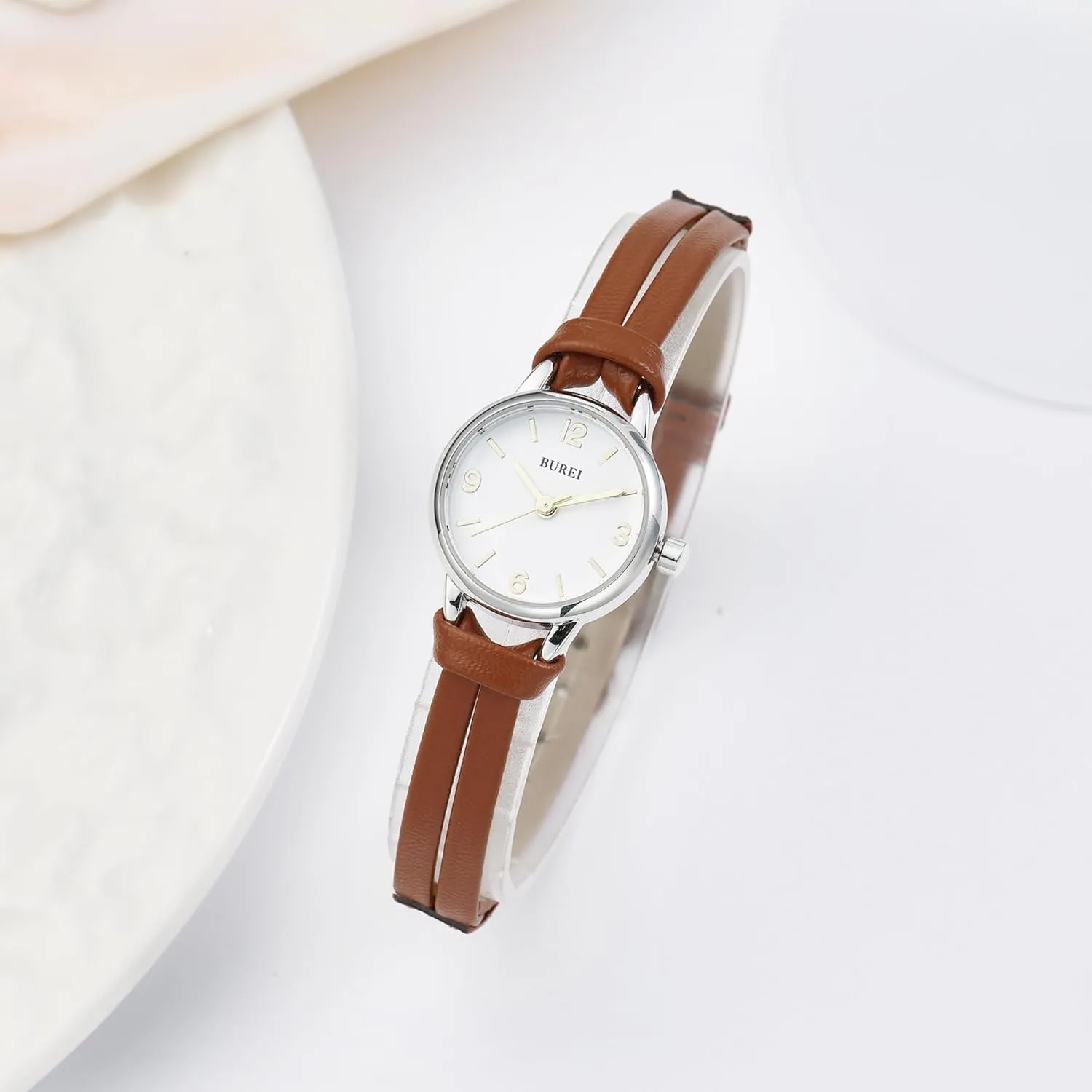 Simple Leather Strap Watches Small Thin Ladies Quartz Watches Bracelet Band Wristwatch Relogio Feminino,Gift for Women(Brown and Black) unstable BUREI Women 