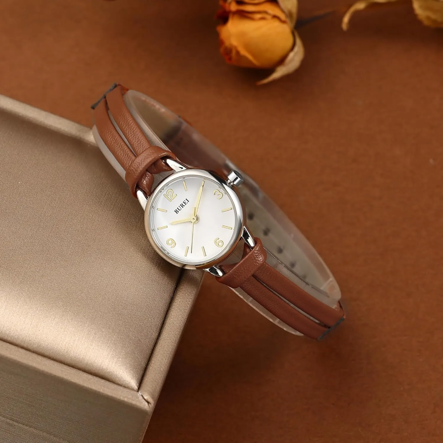 Simple Leather Strap Watches Small Thin Ladies Quartz Watches Bracelet Band Wristwatch Relogio Feminino,Gift for Women(Brown and Black) unstable BUREI Women 