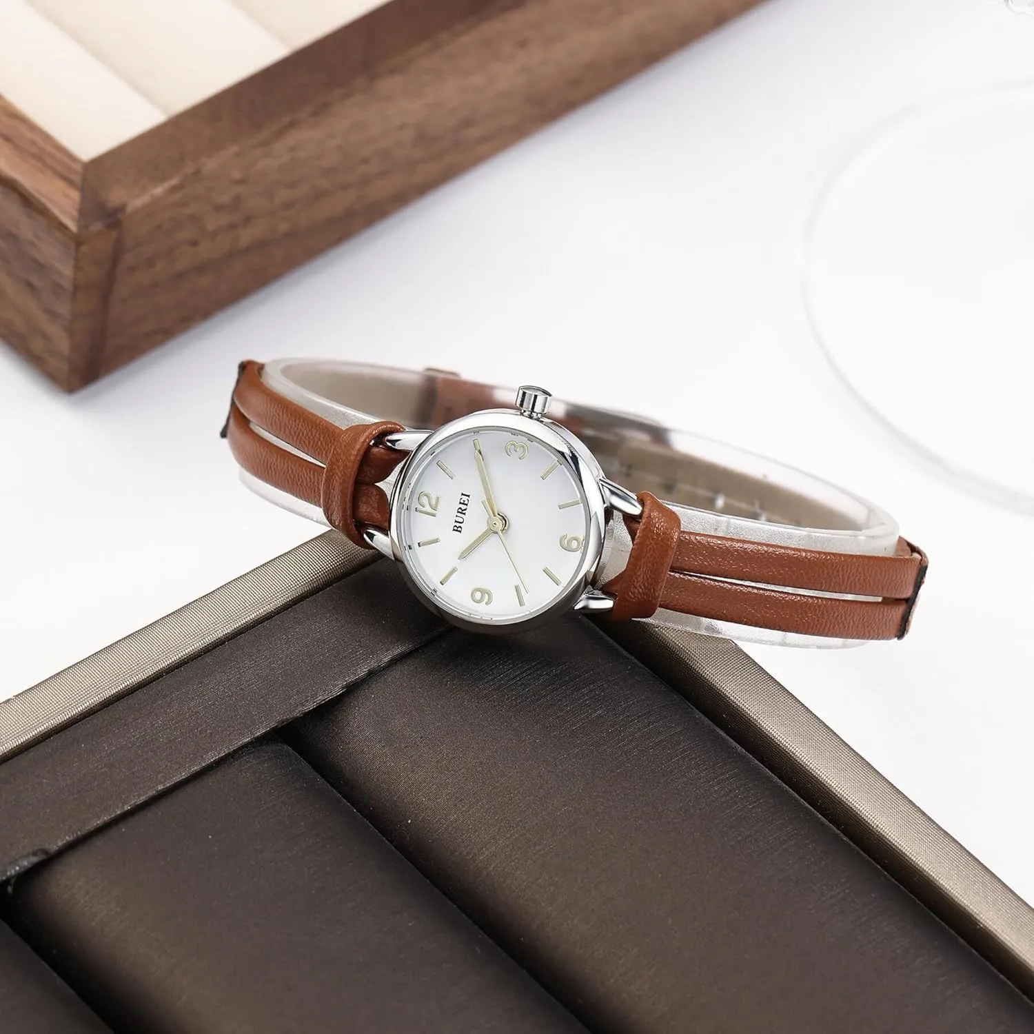 Simple Leather Strap Watches Small Thin Ladies Quartz Watches Bracelet Band Wristwatch Relogio Feminino,Gift for Women(Brown and Black) unstable BUREI Women 