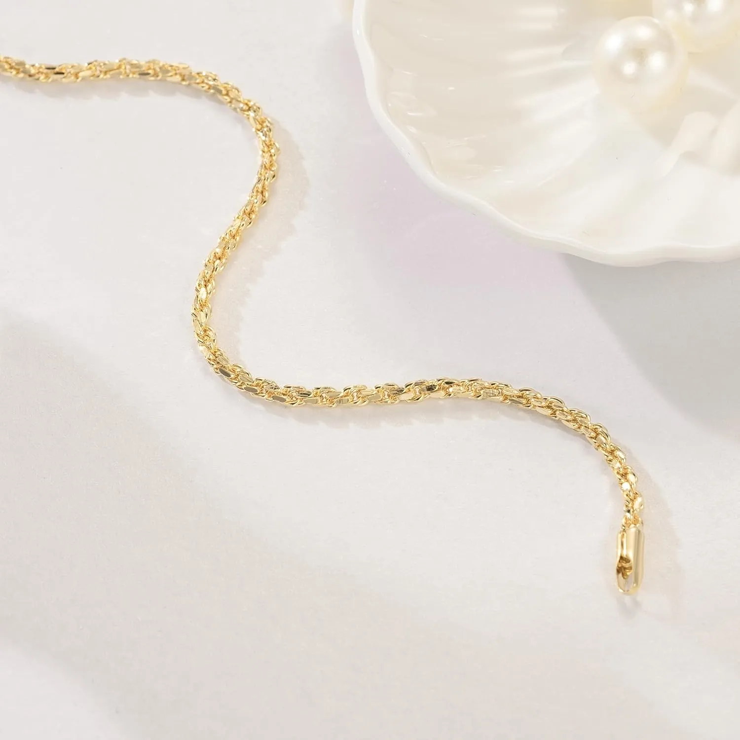 Sizes 6.5-9 Inches 14K Gold Rope Chain Bracelet toe sift toy pluto sizable for Women and Men Dense Design Gold Jewelry Gifts Available in 